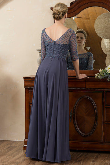 Vestido de Madrina Con Cuentas Azul Gris